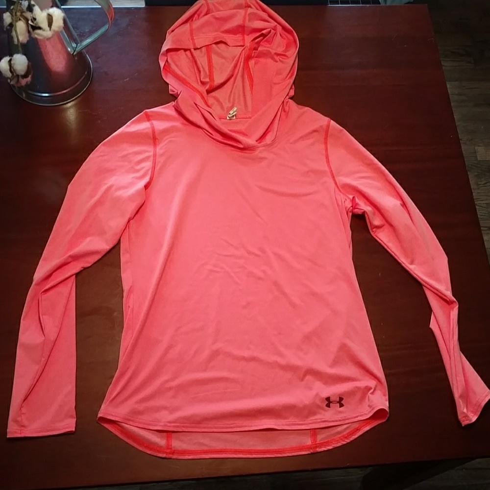 Peach hooded, longsleeve shirt